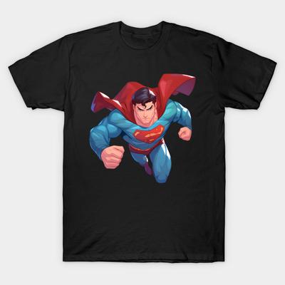 T-shirt Homme Noir Imprimé Superman Impression sur Papier de Transfert Sans Découpe Coton Tshirt