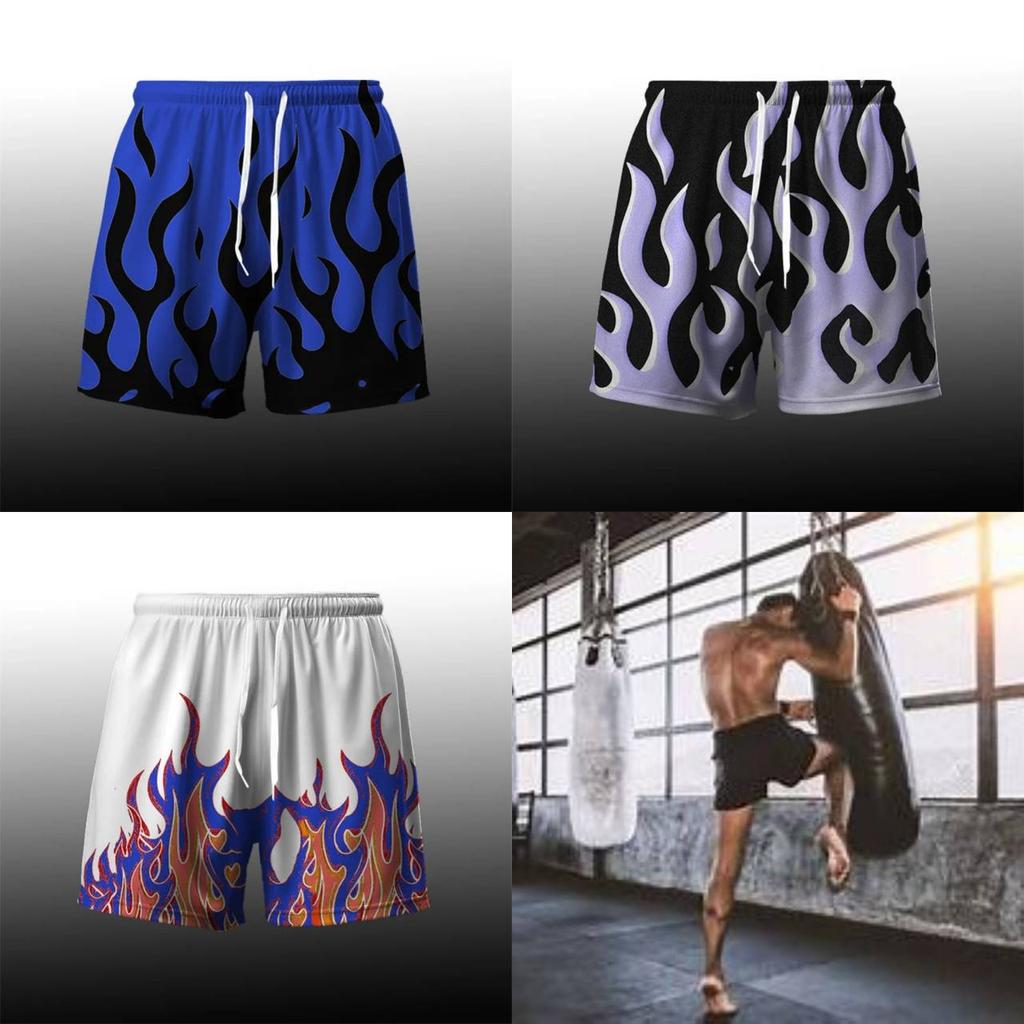 Feuerflamme Muay Thai Boxen Kickboxen Shorts Hose 3D-Druck Kampftraining Unisex Männer Frauen Schnelltrocknend Fitness Studio Sport Workout Lässig Streetwear