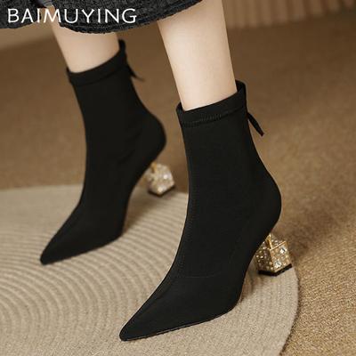 Suede Pointed Toe Women Snow Ankle Boots High Heels Fad Shoes Designer Winter Chelsea Boots 2024 Trend Pumps Goth Botas De Mujer