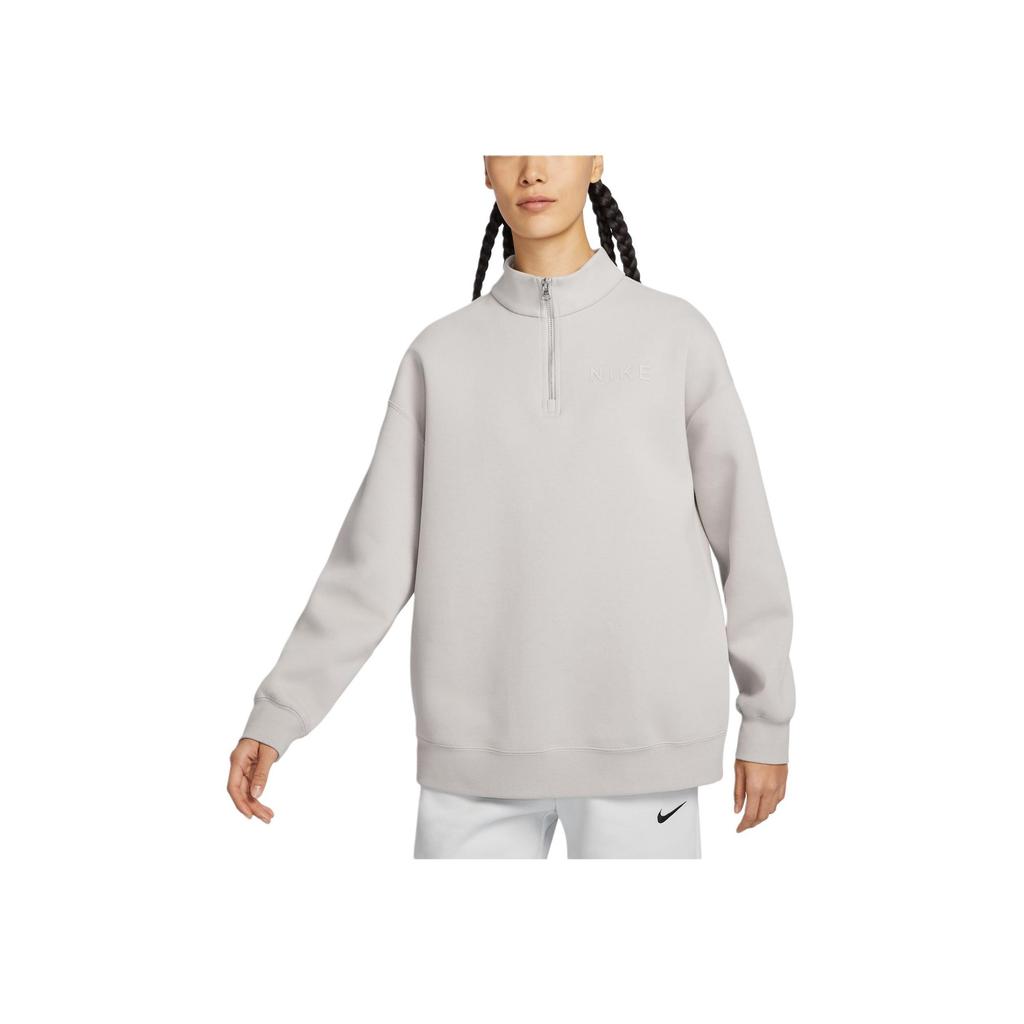 Nike Sportswear Tech Fleece Half-Zip Stand Collar Sweatshirt Women Tops Light-Iron-Ore Gray HF5175-012
