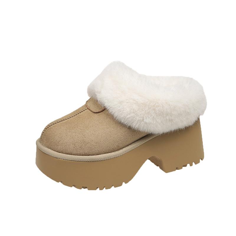 

Muffin velvet new winter high-heeled cotton slippers women s 2024 outer wear thick-soled thick-heeled hairy bag head half slippers tide 40 хакі