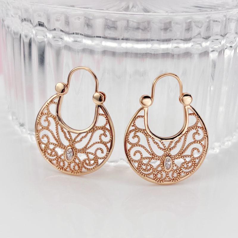 Fashion Rose Gold Color Zircon Earrings Simple Fan-shaped Floral Basket Earrings