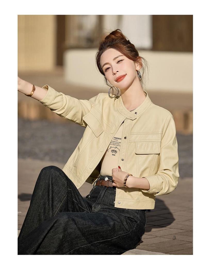 Women's High-End Lambskin Leather Jacket - 2025 Spring/Autumn Short Versatile Coat