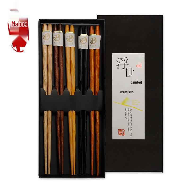 5-Pair Japanese Non-slip Bamboo & Wooden Chopsticks Gift Set