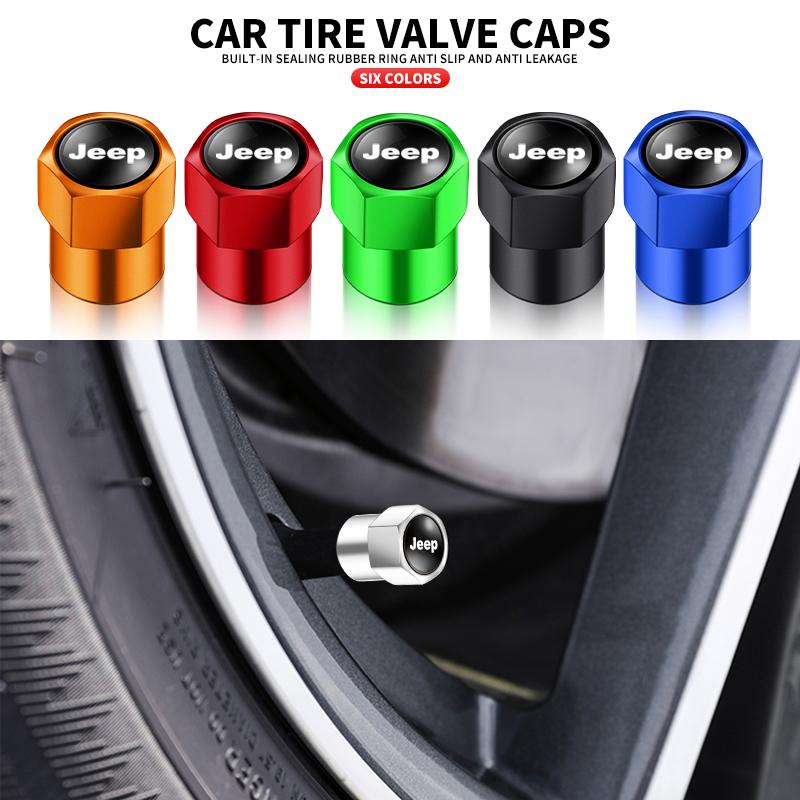 4Pcs Car Wheel Tire Valve Caps Tyre Stem Cover Bolt-In Accessories for Jeep Cherokee Patriot Liberty Wrangler JK JL Commander AKY1