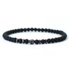 New Gothic Skull Bracelet For Men 4mm Stone Braclet Natural Tiger Eyes Volcanic Rock Braslet Seed Beads Brazalete Pulsera Homme