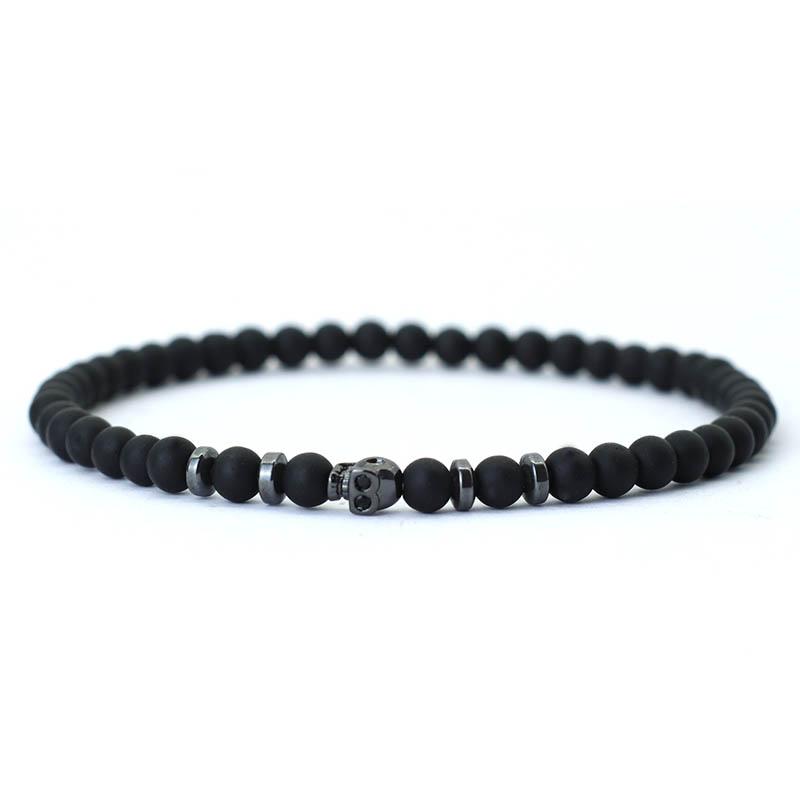 

New Gothic Skull Bracelet For Men 4mm Stone Braclet Natural Tiger Eyes Volcanic Rock Braslet Seed Beads Brazalete Pulsera Homme