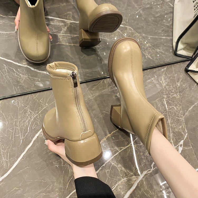 

Флисовые ботинки Мартина из коровьей кожи женские осенне-зимние новые из мягкой кожи ретро полированные короткие ботинки молния сзади тонкие ботинки 40 хаки