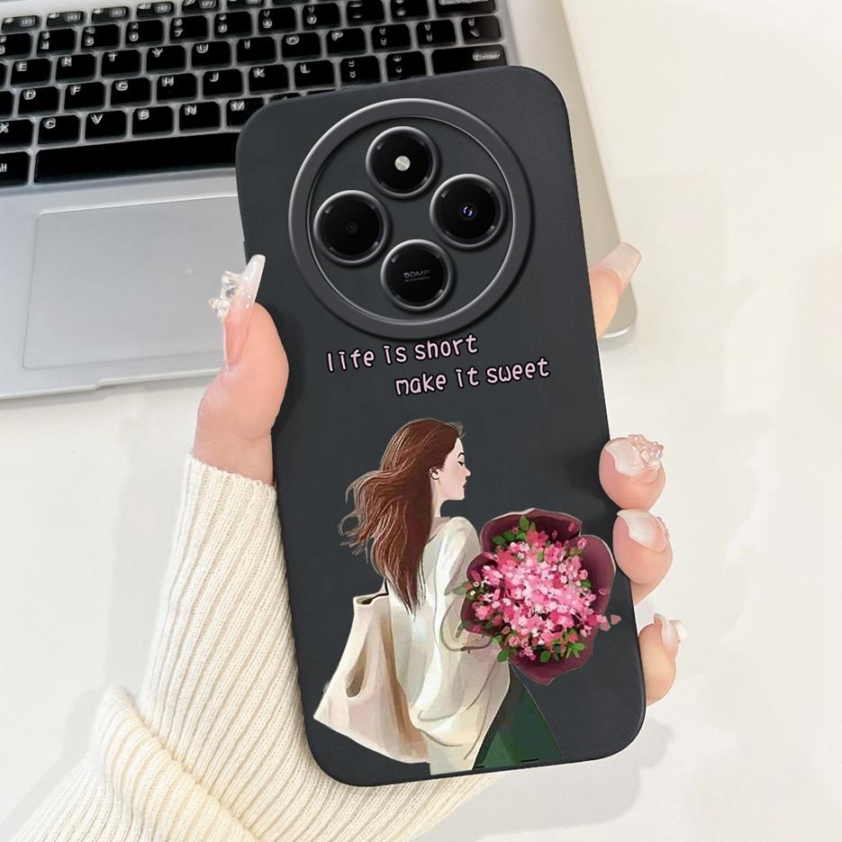 Für Xiaomi Redmi 14C Hülle Stylische Sonnenblume Hübsche Mädchen Rückabdeckung Weiche TPU Handyhülle Für Xiaomi Poco C75 C 75 Redmi14C Fundas