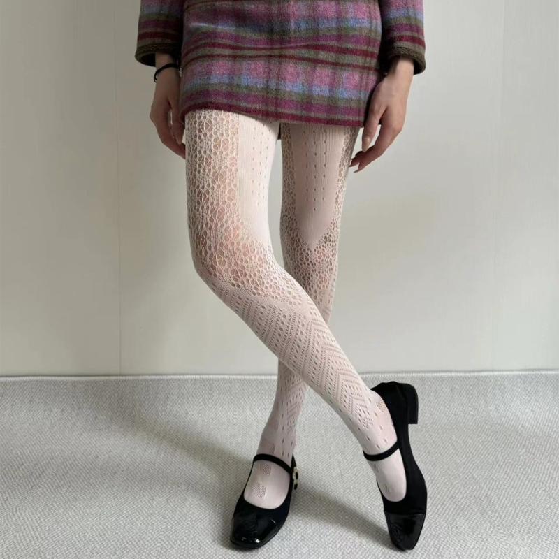 Winter Autumn Women's Irregular Geometric Patterned Fishnet Pantyhose High Elastic Sheer Mesh Tights Stockings Hosiery