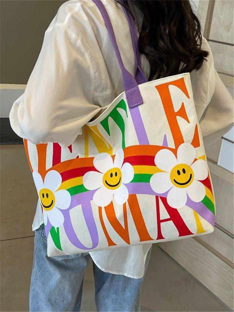 

Новая холщовая сумка с принтом, модная молодежная сумка через плечо на молнии, школьные сумки для девочек-подростков, большая сумка-тоут для женщин, для работы, путешествий 33x30x7.5cm