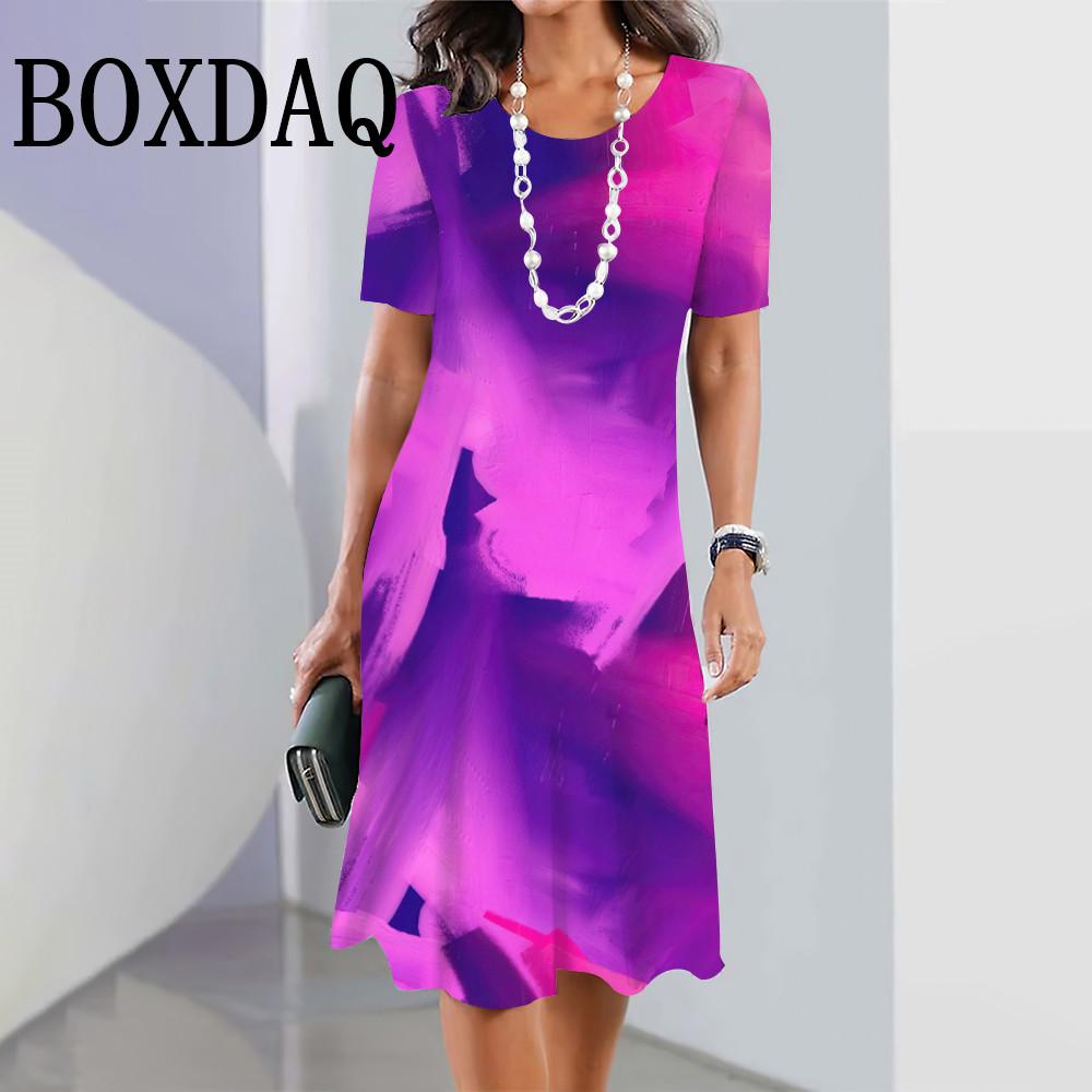 Buntes Batik-Farbverlauf Sommerkleid Damen Kurzarm Rundhals Kleidung Täglich Lässig Mode Locker Mini A-Linien-Kleid