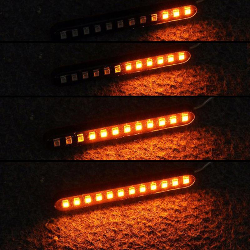 1x Universal Motorcycle Car Turn Signal Lights 12V 12 LED Sequential Flowing Strips Motorcycle Car Amber LED Flasher Light Lamp