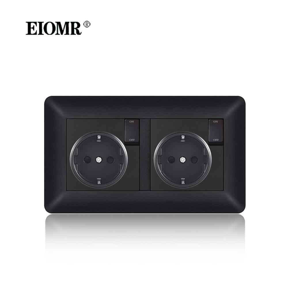 EIOMR EU Outlet with Usb Type-c Charging Port Black Curved Flame Retardant PC Panel 86mm Single Socket and 146mm Double Socket