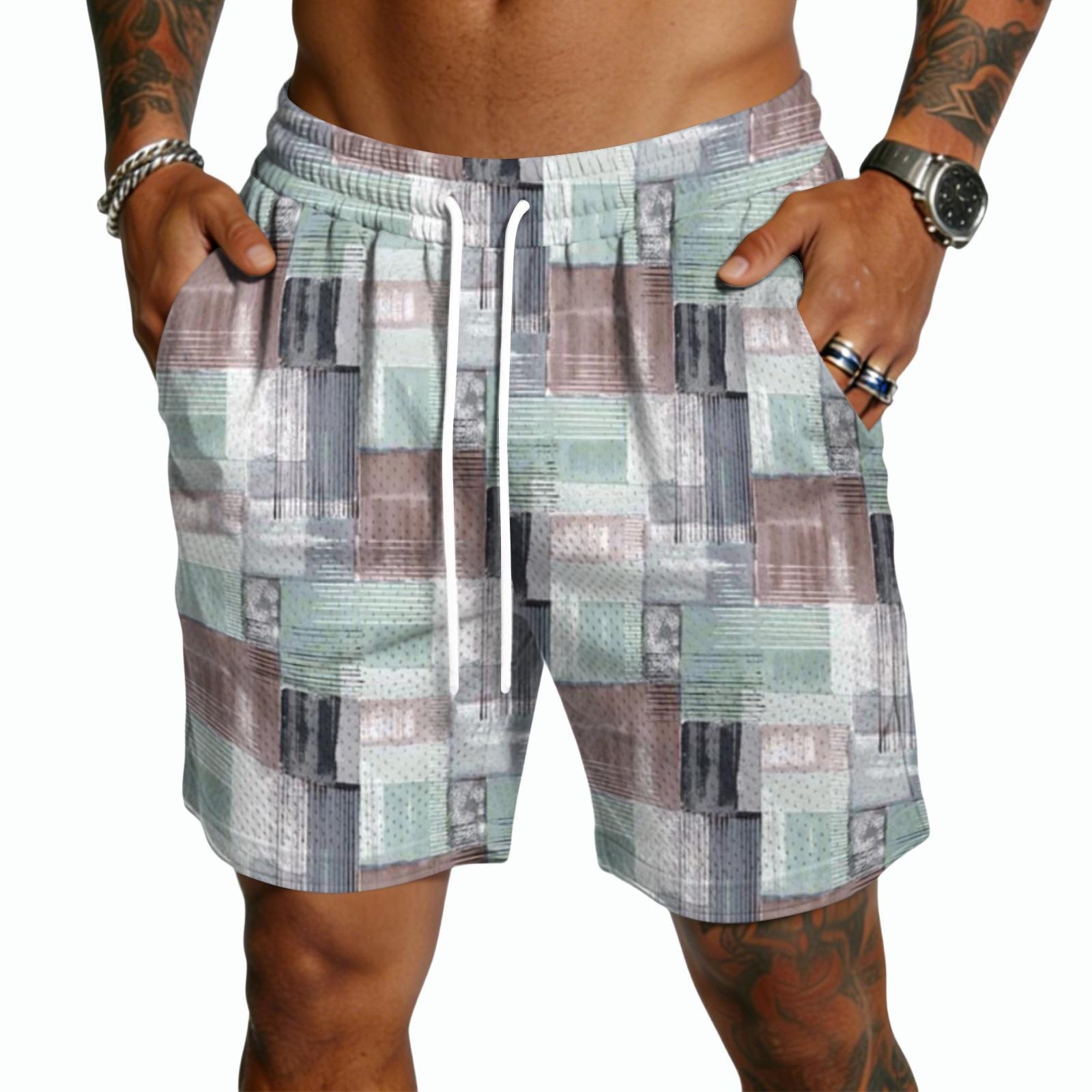 Men Drawstring Waist Casual Plaid Print Lightweight Quick Dry Shorts Five Inch Relaxed Fit Breathable Summer Wear S