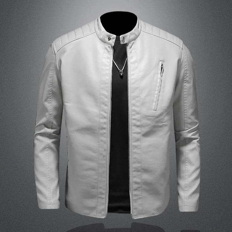 Herrenjacke Stehkragen Schlanke Jacke Herbstmode Herren Motorrad Lässiger Mantel Herren Moto Biker Mantel