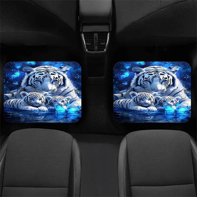 4pcs Dreamy White Tiger Pattern Car Floor Mat Set, Crystal Velvet Anti-slip Mat, 4pcs Universal, Decorate the Interior Space