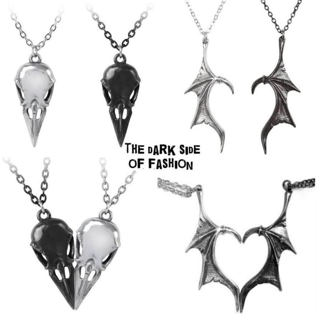 Retro Gothic Punk Skull Necklace with Demon Bat Wings