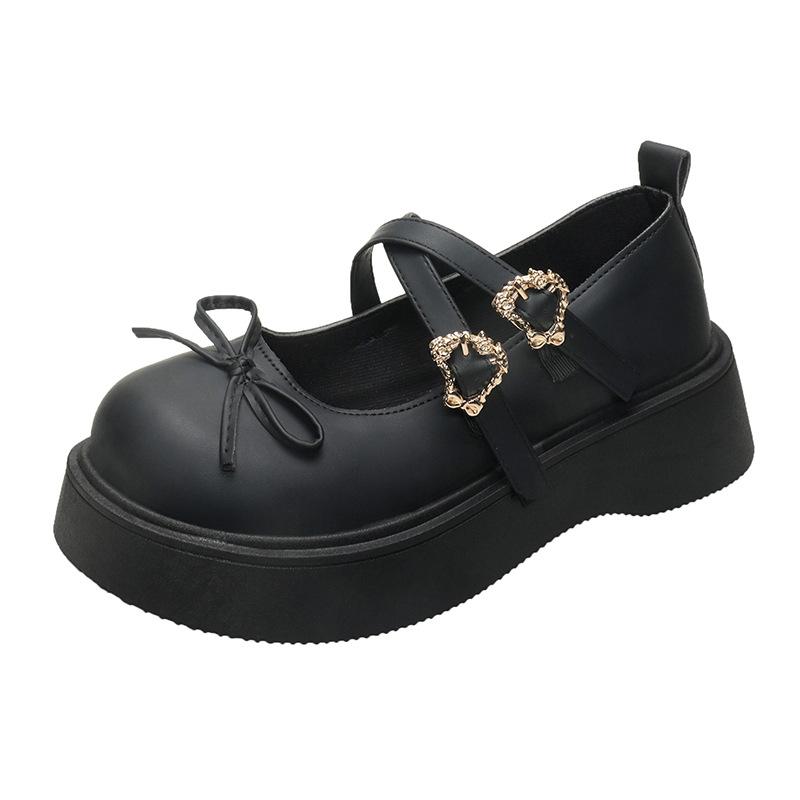 Fashion Spring New Designer Platform Loafers for Women Retro Double Buckle Casual Mary Jane Shoes Women Fashion Bow Leather Shoes Ladies