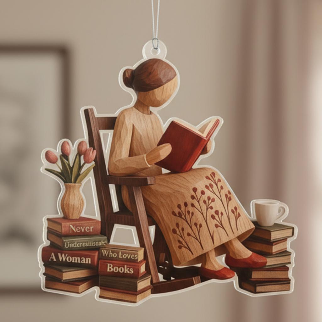 2D Just A Girl Who Loves Books Ornament Christmas Ornament Book Lovers Ornament for Women Readers Teachers Book Lovers Gift