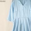 ZANZEA Women Casual V-Neck Elegant Half Sleeve Dress