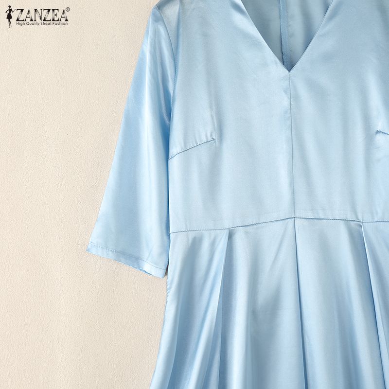 ZANZEA Women Casual V-Neck Elegant Half Sleeve Dress