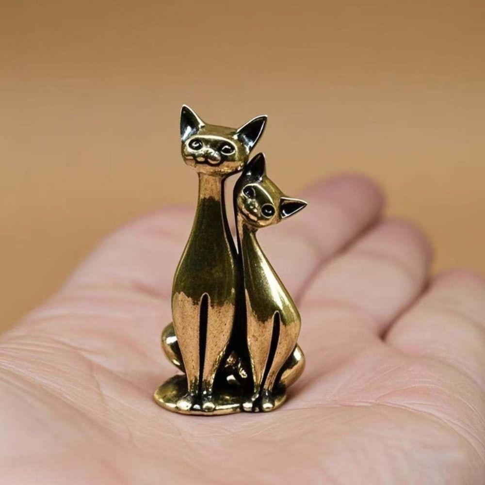 Creative Small Cat Figurines Animal Cat Lovers Cat Decor Statue Ornament Vintage Brass Sculpture Art Piece Home Desktop Office