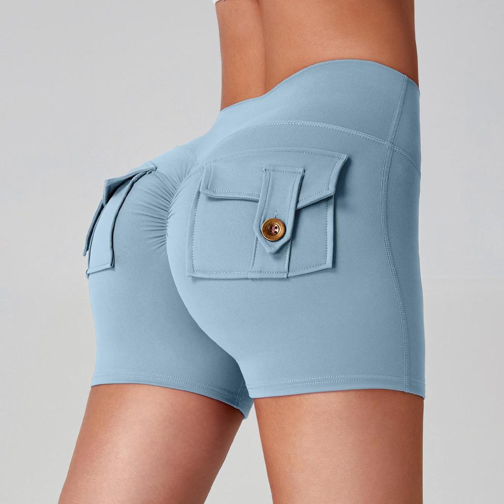 Women's High Waist Peach Butt Yoga Shorts with Pocket - Quick-Dry, High Elastic Fitness Running Pants