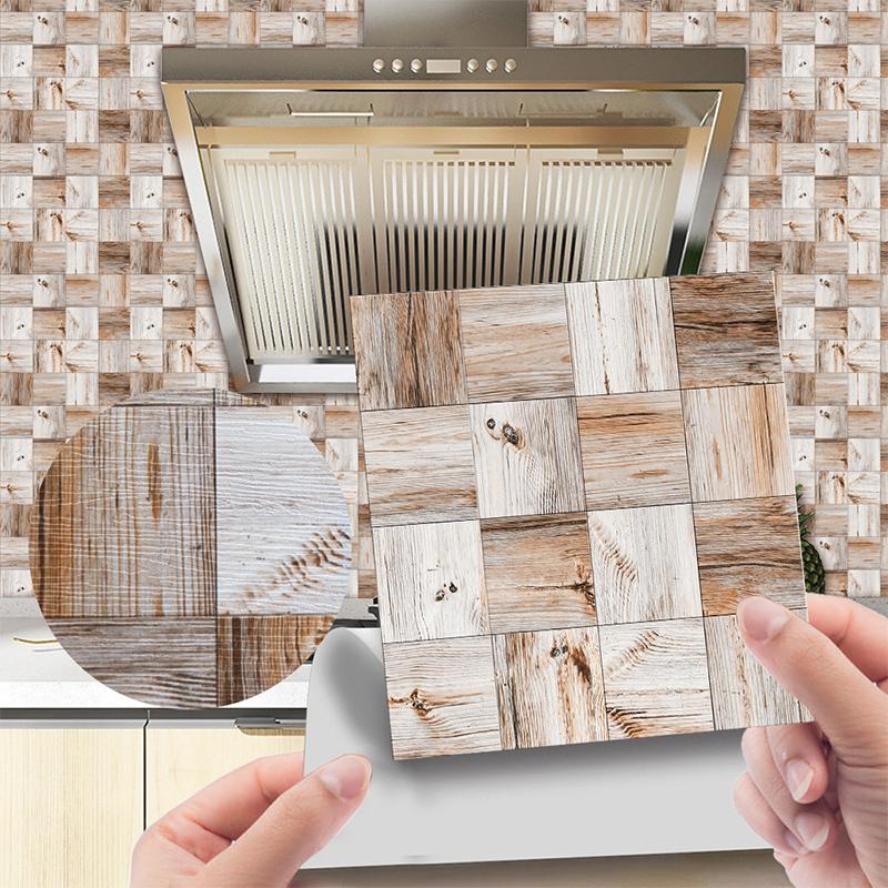 20Pcs Waterproof Wall Stickers Imitation Wood Grain Tile Floor Wall Sticker Self Adhesive Living Room Bathroom Home Decor