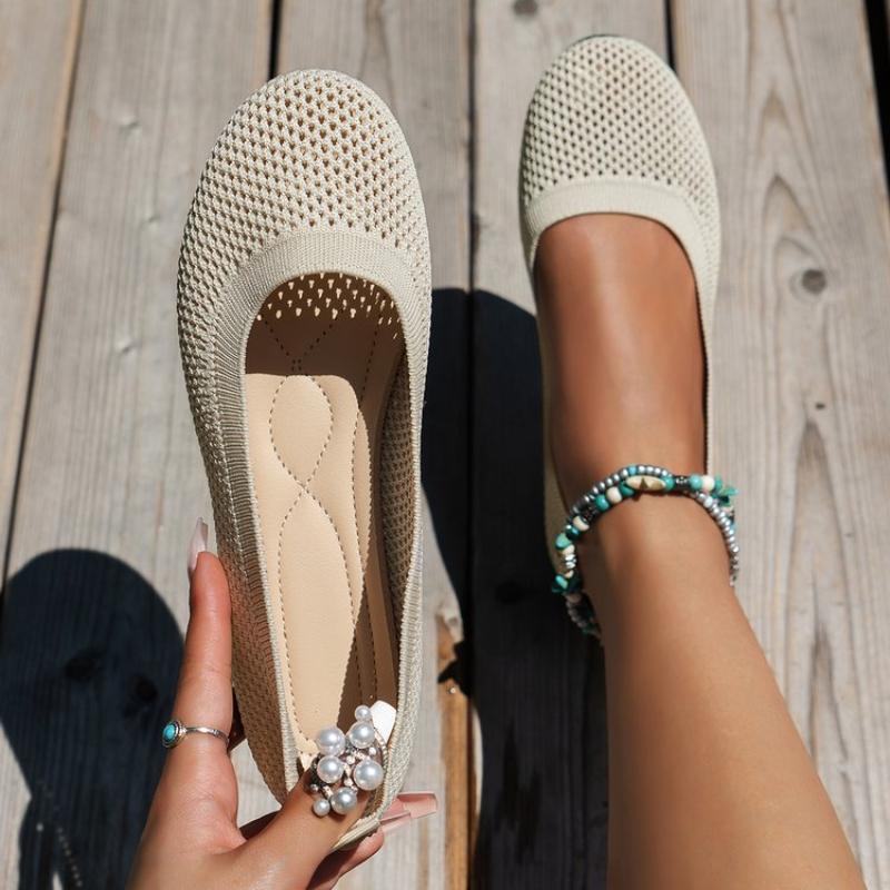 Fashion Women Flats Shoes Round Toe Sneakers Women Loafers Knitted Slip On Casual Breathable Ballet Flats Woman Mesh Lolita Flat Shoes