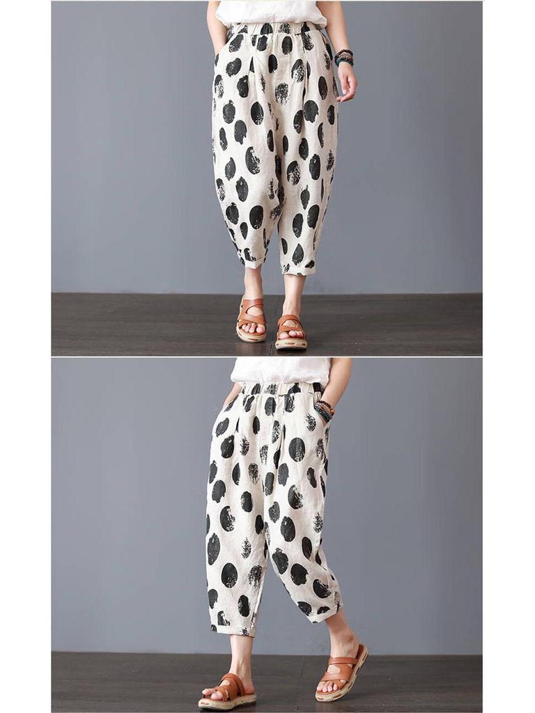 2023 Women's Cotton Linen Slimming Printed Harem Pants - Versatile, High-Quality Cropped Design