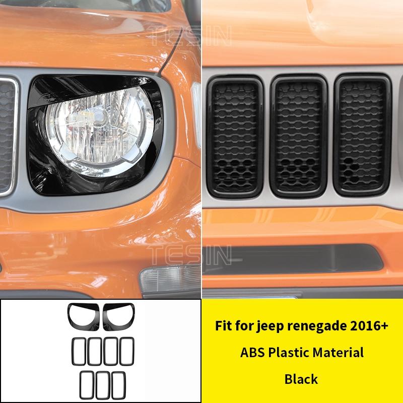 Car Front Grille Headlight Lamp Decoration Cover for Jeep Renegade 2019 2020 2021 2022 2023 2024 Lamp Hoods Exterior Accessories