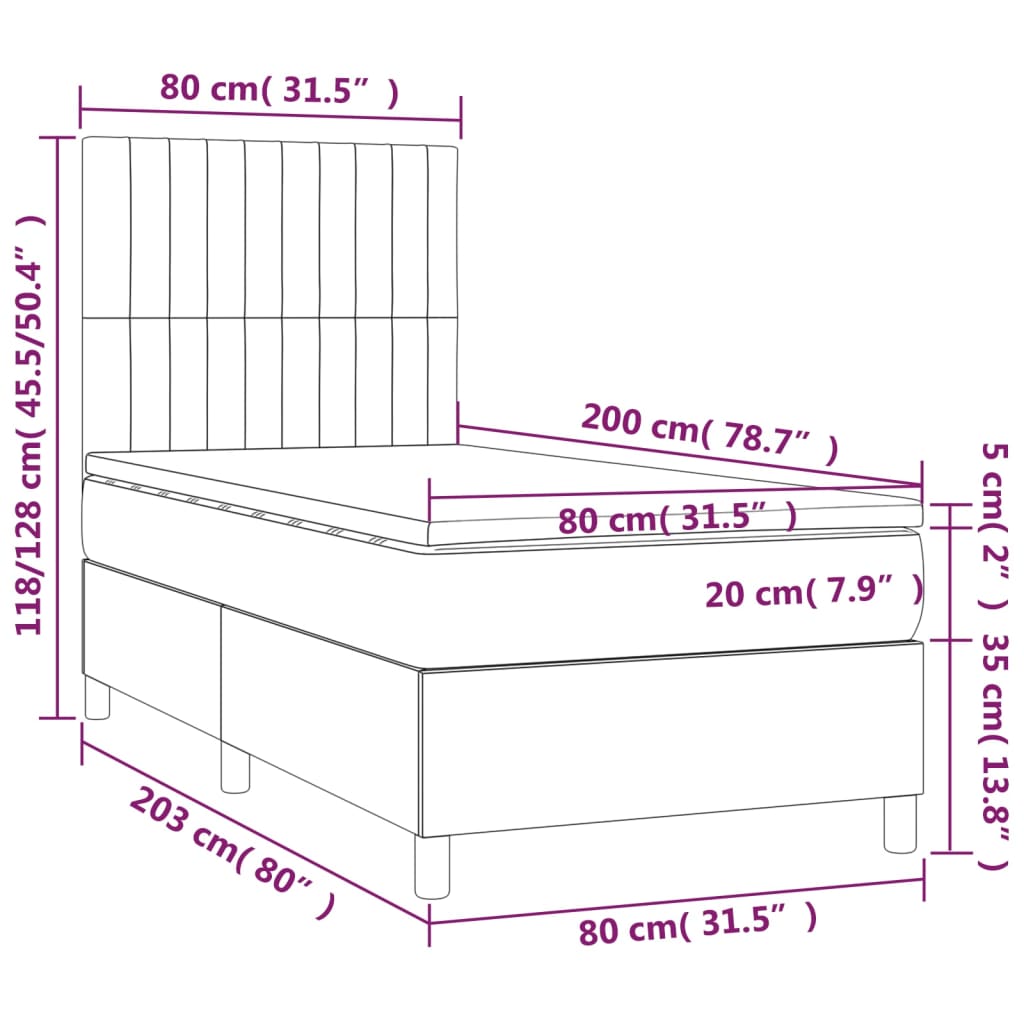 Box Spring Bed with Mattress Pink 80 x 200 cm Velvet