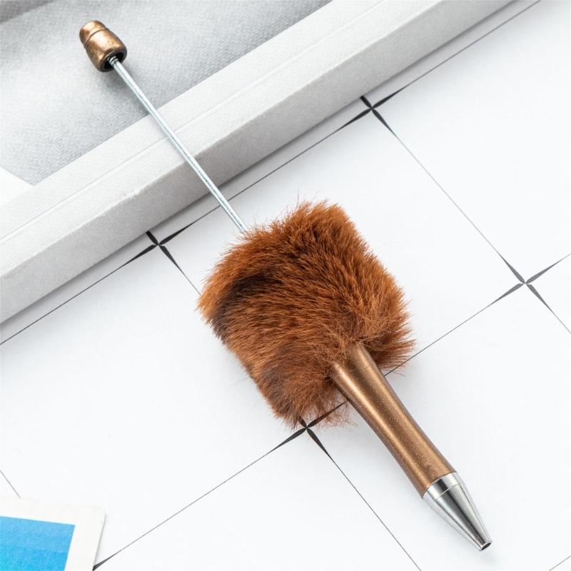 6Pcs Beadable Ballpoint Pen Plush Ball Ballpoint Pen Write Smoothly Novelty Writing Pen for Student Kid Game Reward