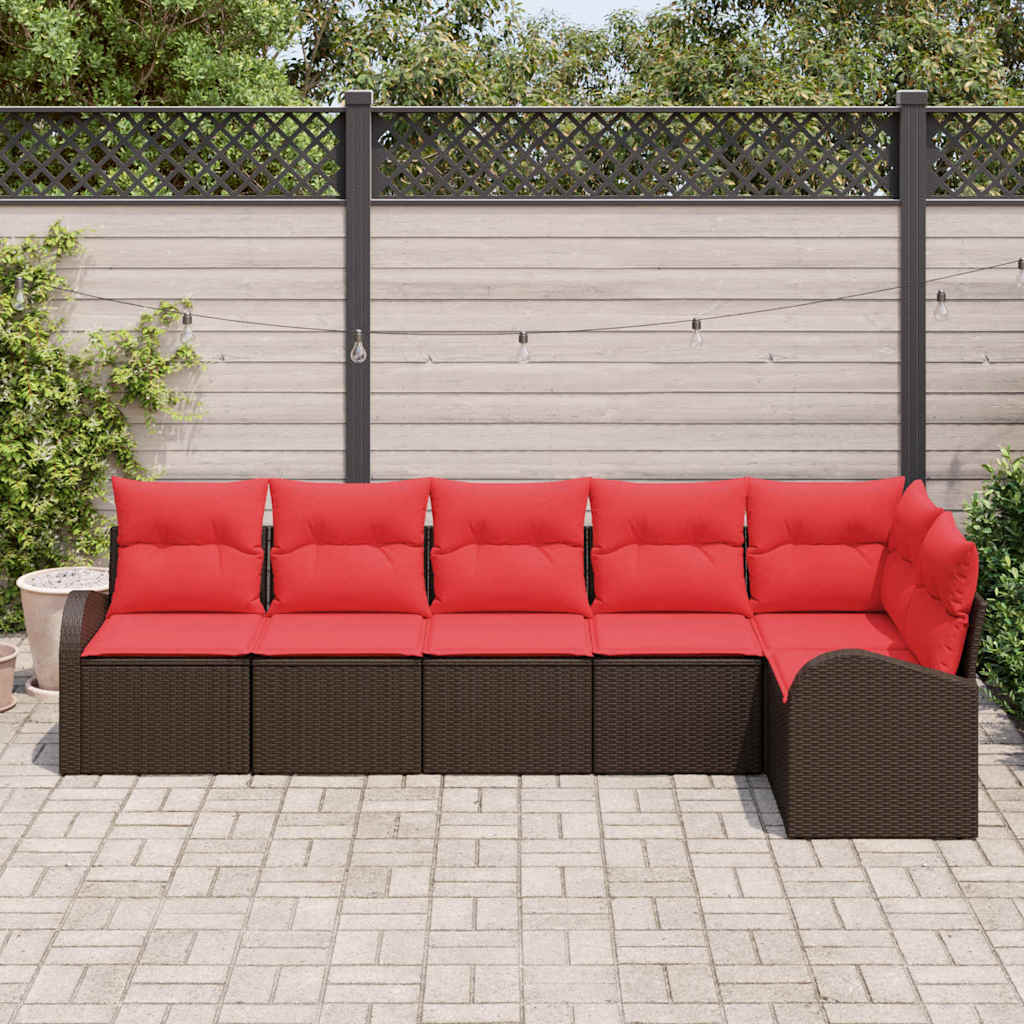 Garden Sofa Set with Cushions 6 pcs Brown and Red Poly Rattan