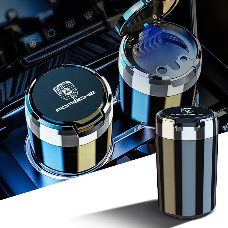 Portable Car Interior Ashtray With Lid Ashtrays Cup Holder For Porsche 911 Cayenne Macan Carrera-GT 928 944 968 Panamera Boxster