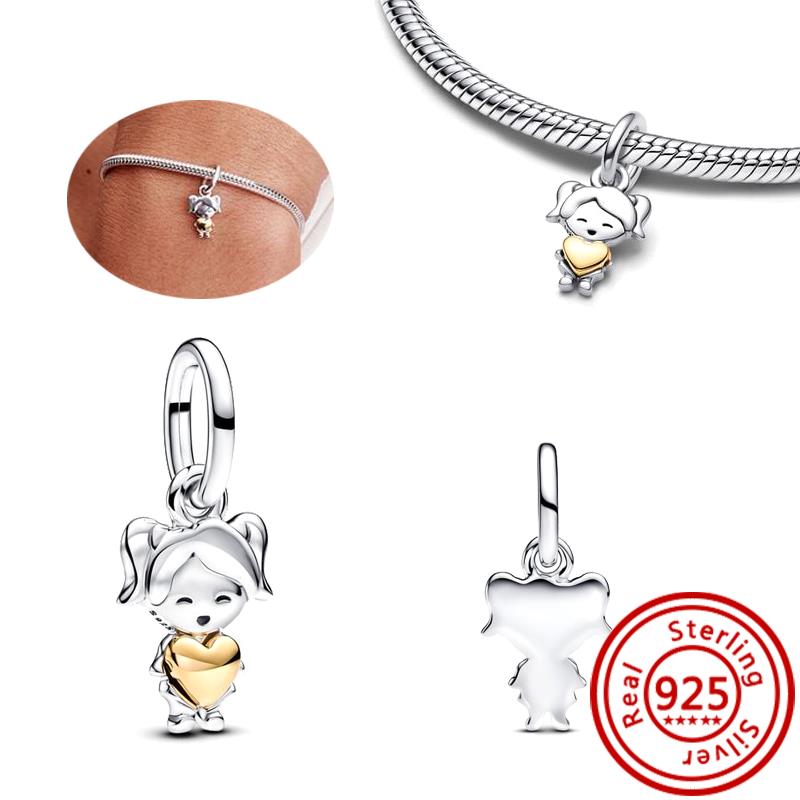Fit Original Pendant Charm Bracelet Fine Zircon 925 Sterling Copper Sweet Lovely Happy Boy Girl Love Pink Heart Robot DIY Beads