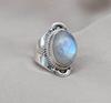 Rainbow Moonstone Ring: Sterling Silver Statement Jewelry, Artisan Boho Design