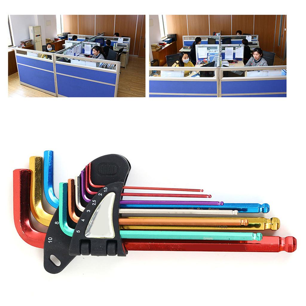 9Pcs Hex Wrench Star Key Ball End Metal Long Arm Metal Key Tool Set Kit for Repair