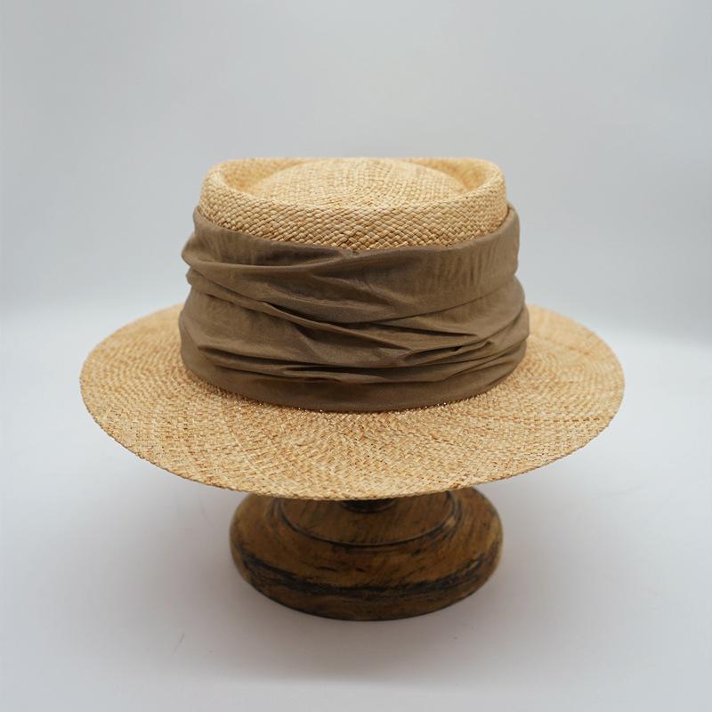 Japanese Retro Small Brim Natural Treasure Grass Flat Top Top Top Hat Women'S Summer Sunshade Vacation Beach British Straw Hat Elegant