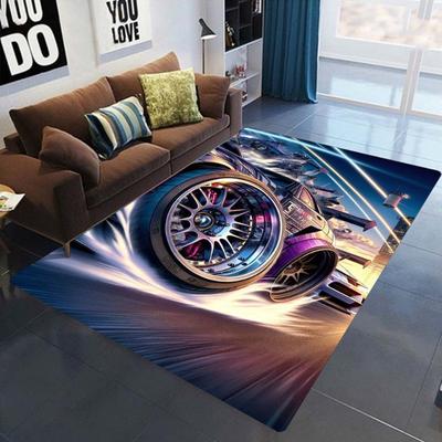 Tapete Carpete Detalhe Motor Carro Esportivo Base Antiderrapante Tapete Estilo Neon para Decoração Moderna de Casa Estúdio Entusiasta de Carros