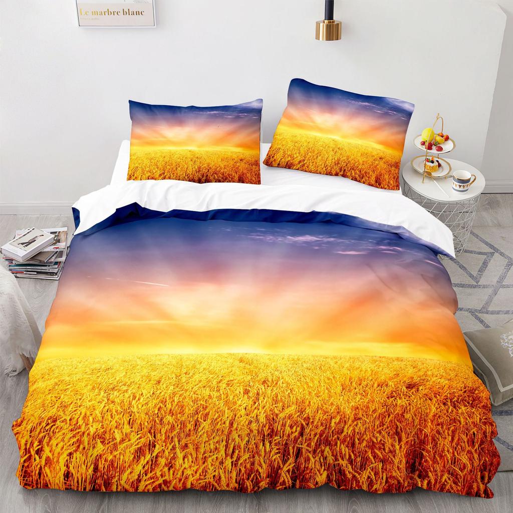 Wheat Field Lpluscape Soft Duvet Cover Quen Golden Wheat Ears Bathed In Sunlight Comfortable Quilt Cover Farm Theme Beding Set Warm Plus Nice