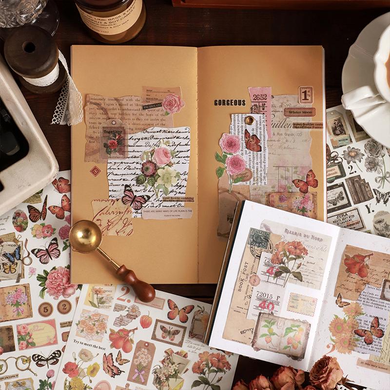 Journamm Floral Stickers Creative Scrapbook Supplies Collage Junk Journal DIY CUT Decor Photo Album Aesthetics Craft Stickers