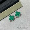 High-Version 18K Rose Gold Earrings: Four-Leaf Clover with White Mother-of-Pearl & Red Agate - Fashionable, Luxurious, INS Style.