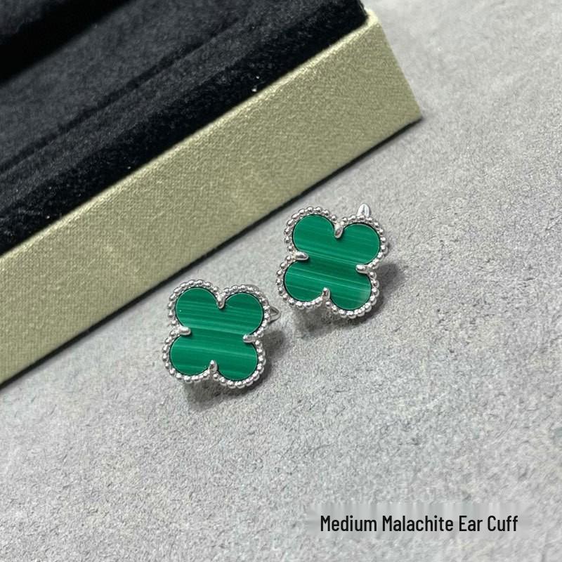 High-Version 18K Rose Gold Earrings: Four-Leaf Clover with White Mother-of-Pearl & Red Agate - Fashionable, Luxurious, INS Style.