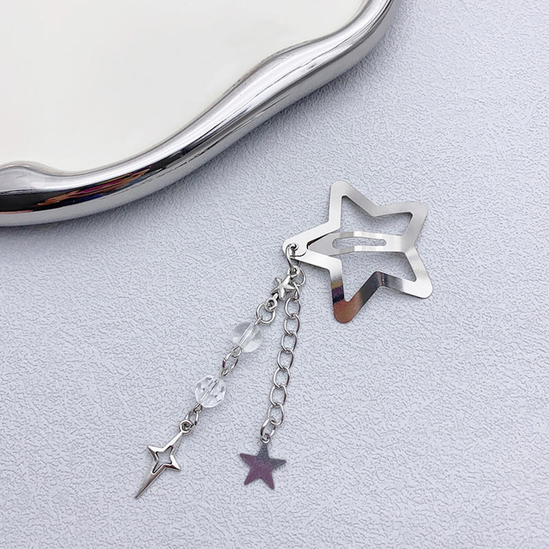 Y2K Sweet Cute Star Fringe Pendent Hair Clip Hairpin For Women Girls Punk Metal Pentagram BB Clips Barrettes Hair Accessories