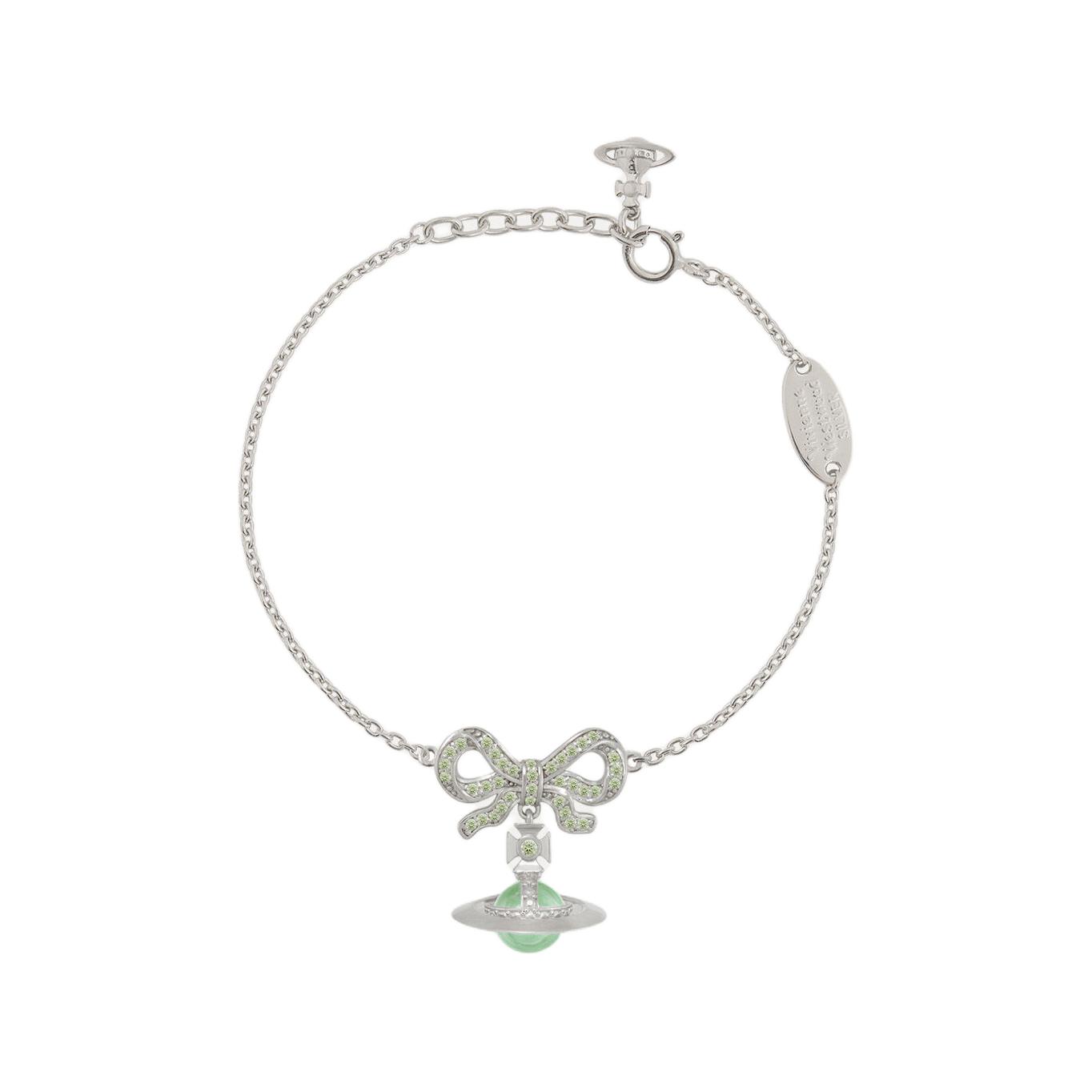 

Vivienne Westwood Octavie Bow Light Grass Green Ball Saturn Pendant Bracelet Women bracelet Silver Light-Green 6102020V-01P726 Basic Packaging-Dust Bag+Box