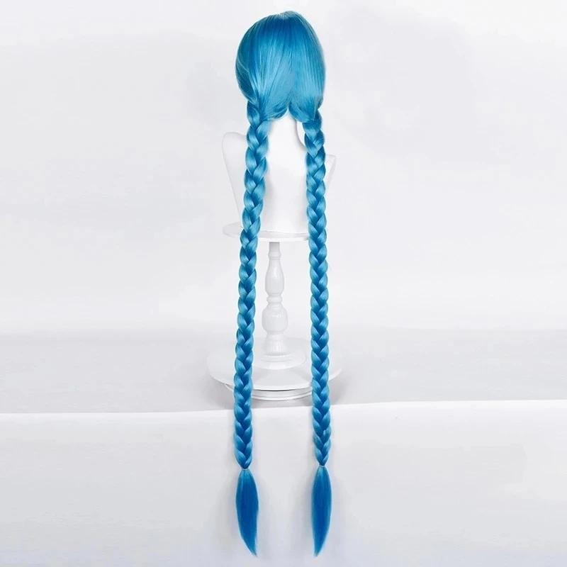 LOL Jinx Cosplay Wig Long Braided Blue The Loose Cannon Wig with Blue Braid Heat Resistant Synthetic Hair Anime Wigs
