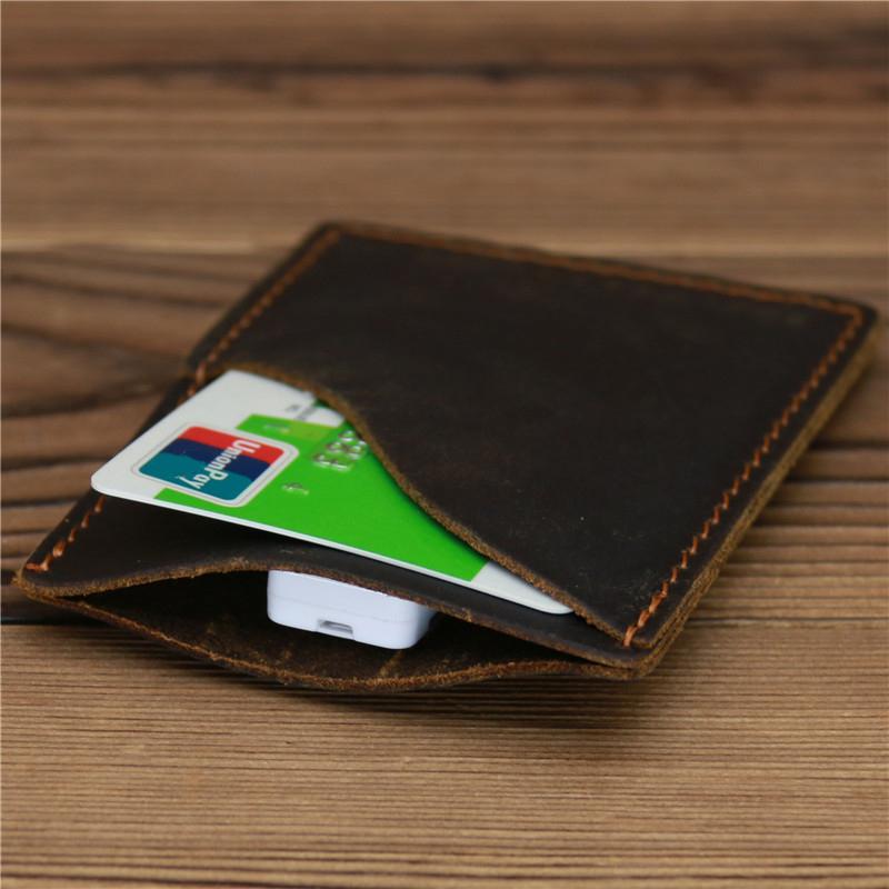 Men's Vintage Crazy Horse Leather Card Holder Retro Brown Coffee Slim Minimalist Wallet Handmade Multi-Card Slots for Daily Commute Practical Use