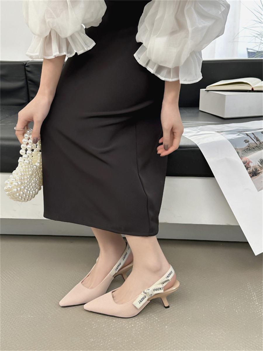 

Босоножки с открытой пяткой на среднем каблуке-рюмочке, с буквенной тесьмой, с острым носком, женские 39 абрикосовый света